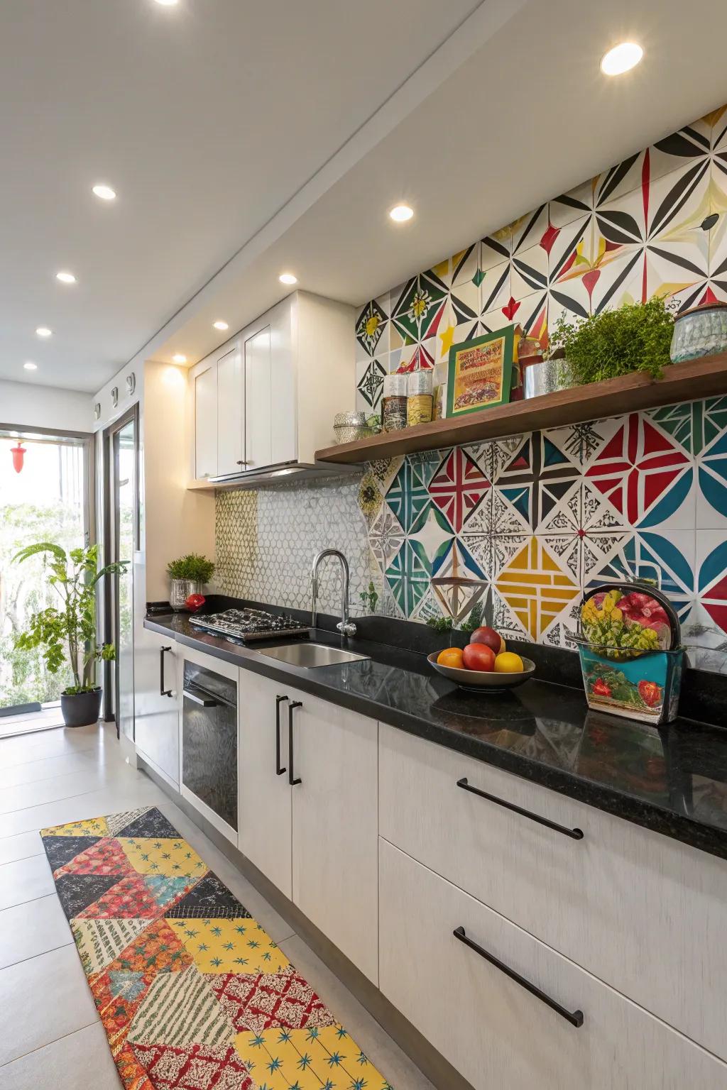 Shape tiles bring a playful and dynamic element to kitchen design.