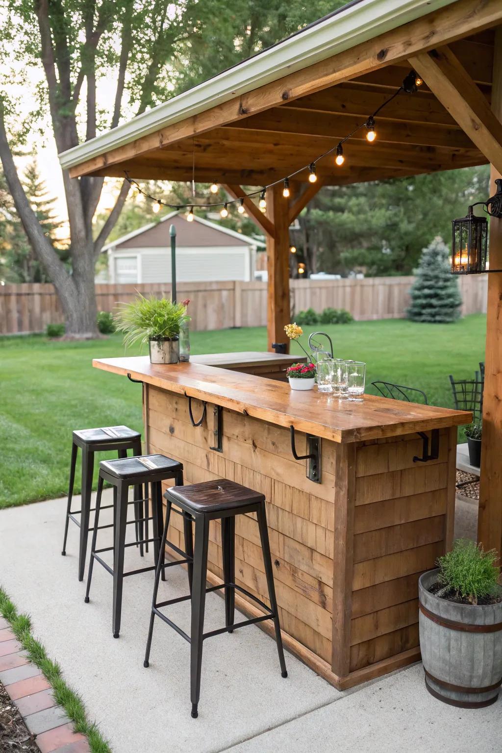 An outdoor bar makes it easy to entertain in style.