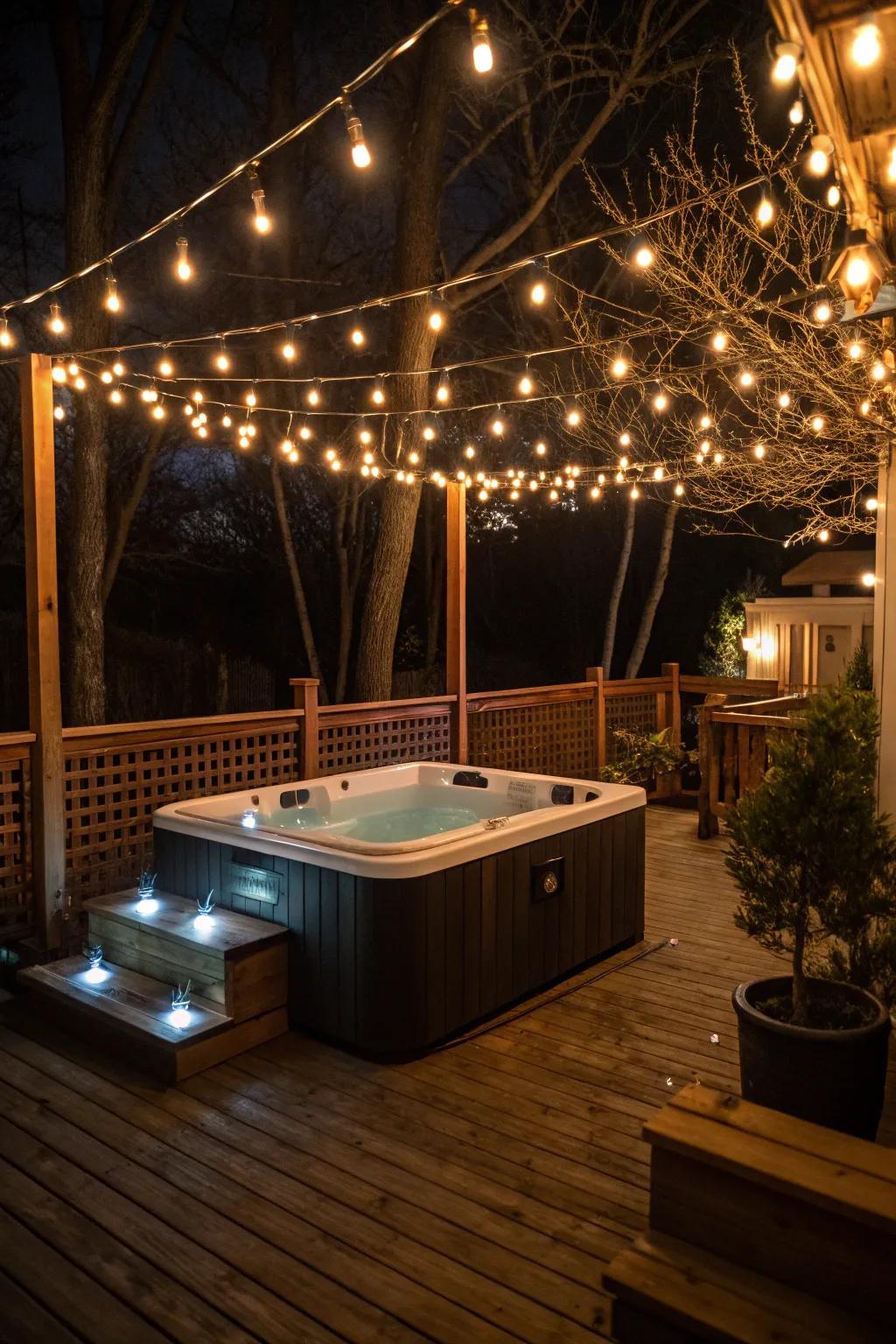 Thoughtful lighting casts a warm glow on your spa tub space.