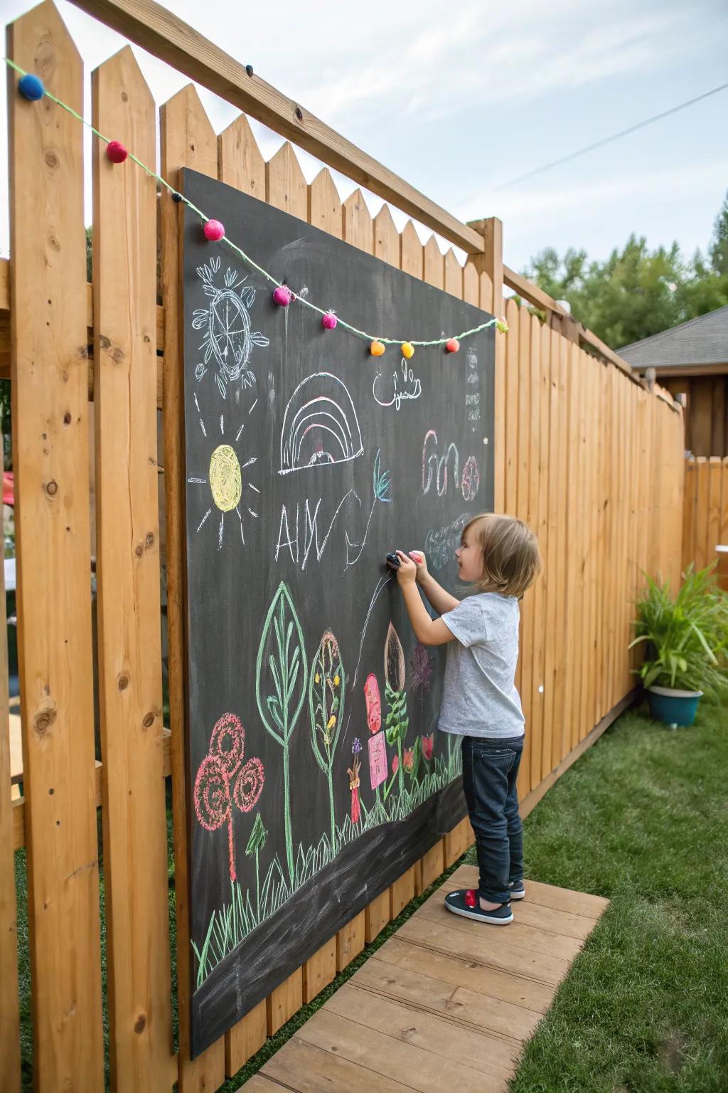 Unleash inventiveness with an outdoor chalkboard surface.