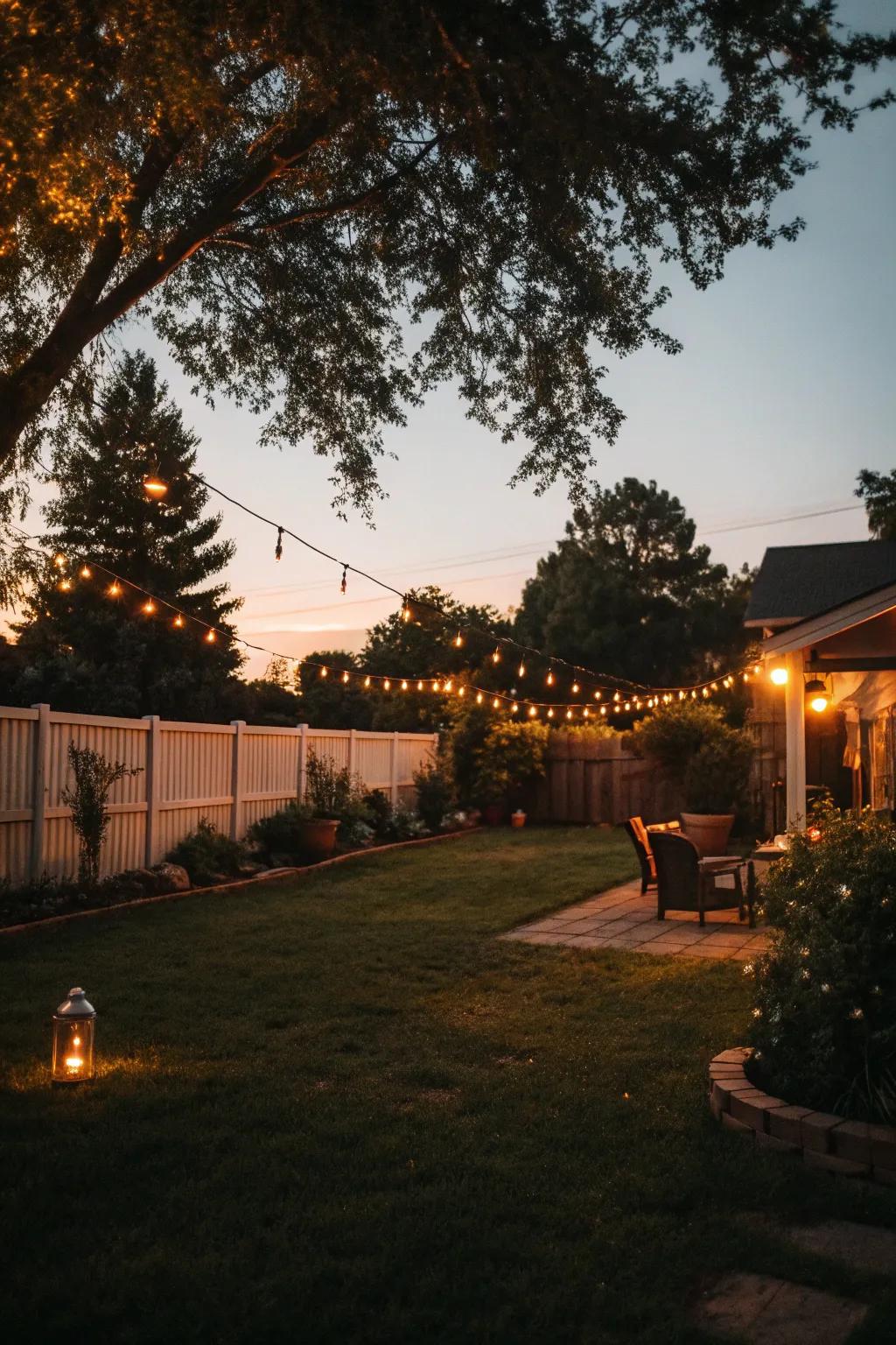 Ambient lighting extending outdoor enjoyment into the evening.