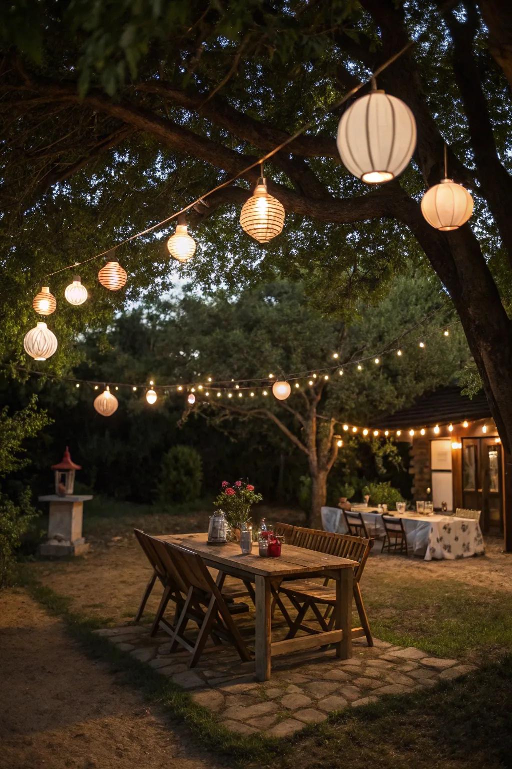 Lanterns bring a rustic and cozy atmosphere to your backyard.