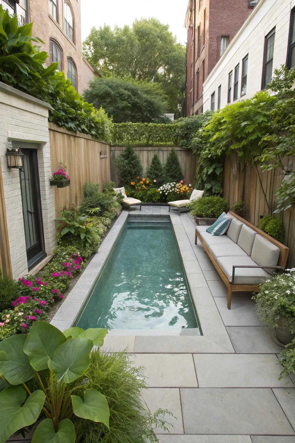 A clever and attractive small pool for restricted spaces.