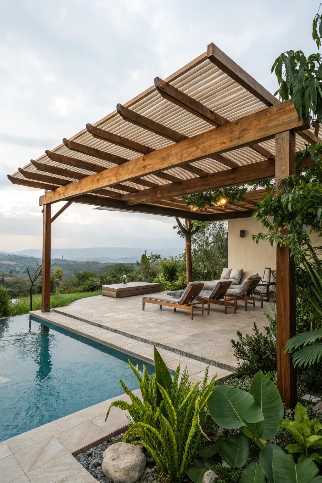 Solid roof pergola provides sufficient coverage and protection.