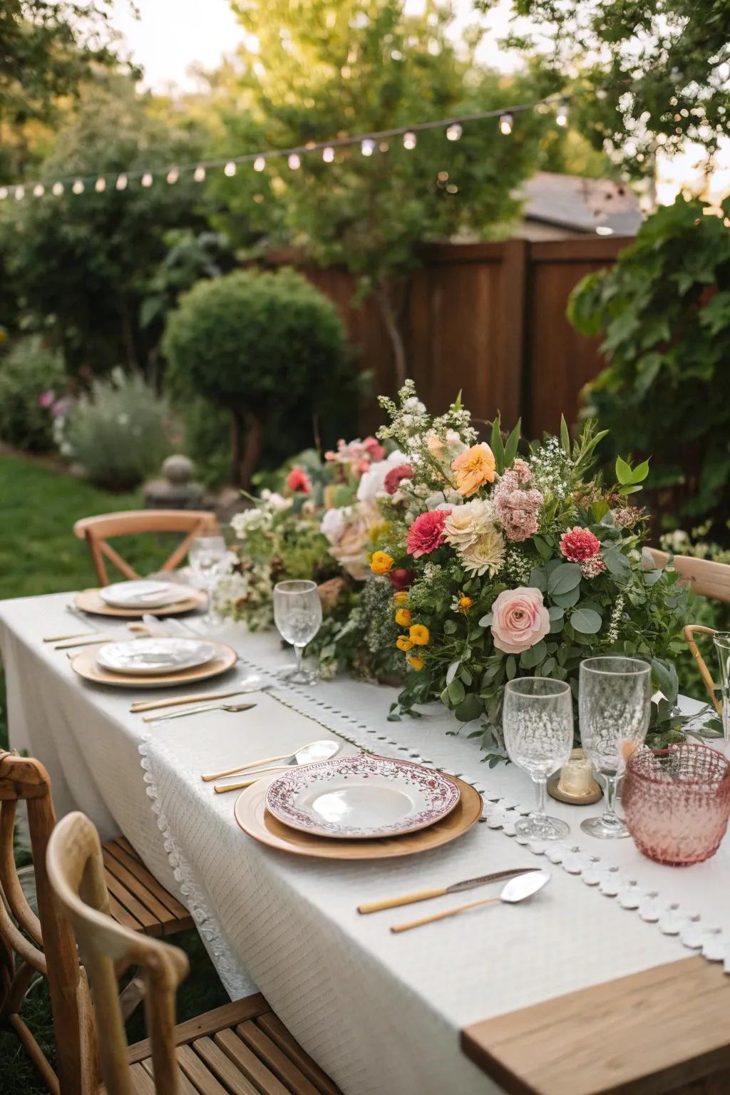 An elegant banquet table set for a Sweet 16 celebration.