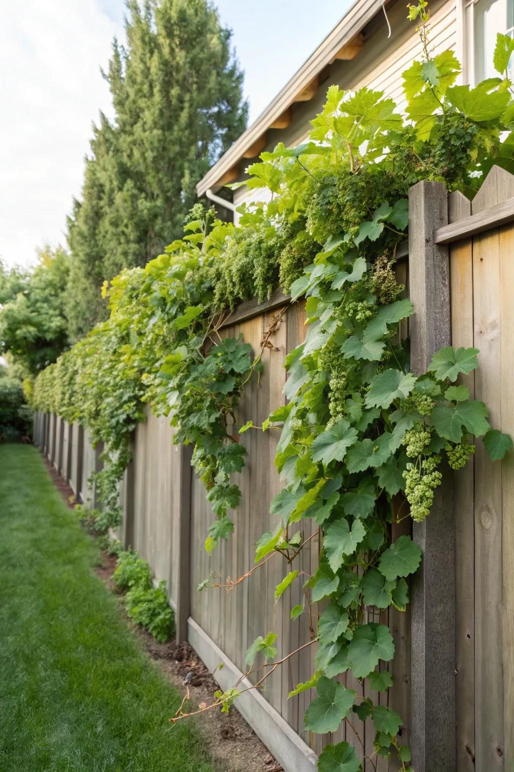 Vertical grape walls provide beauty and seclusion.