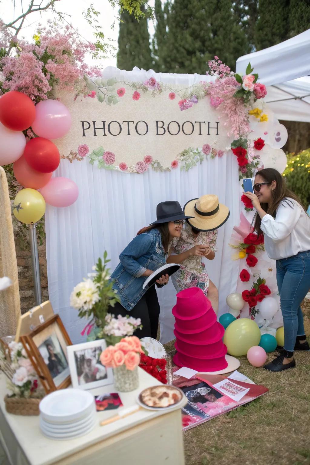 A self-made photo booth brings fun and captures memories for the wedding attendees.