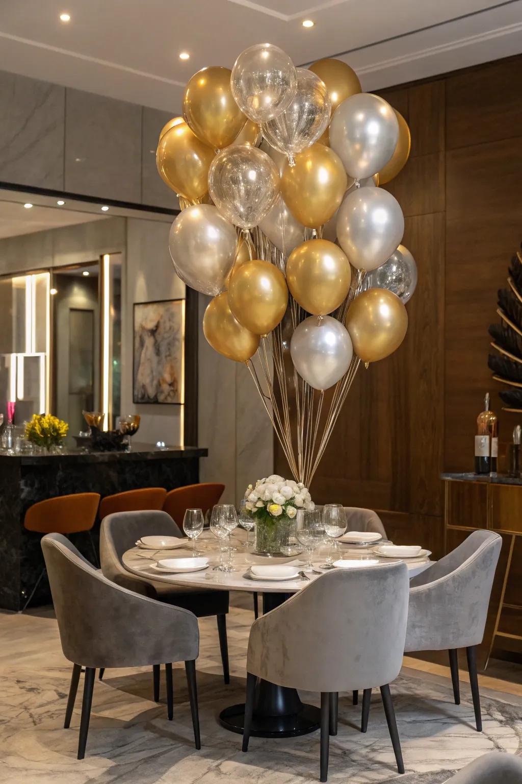 A glamorous, shimmering balloon display ideal for elegant get-togethers.