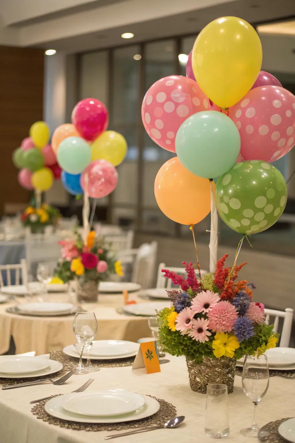 Refined balloon bundles make striking table centerpieces.