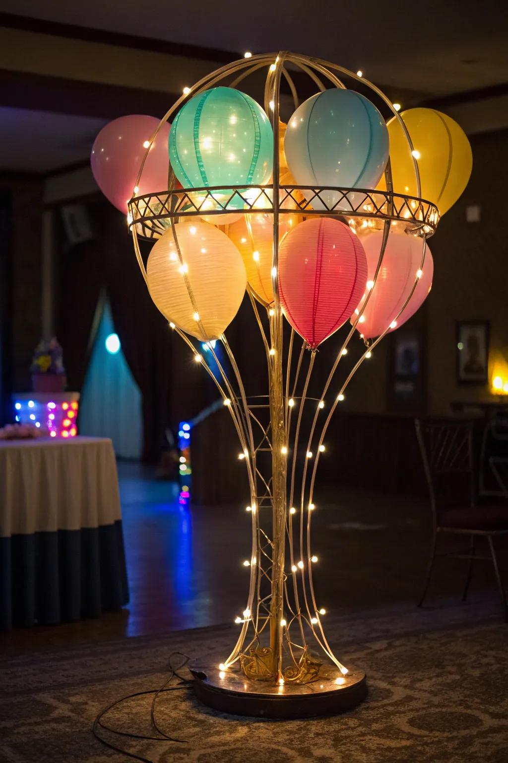 LED lights give balloon stands a magical glow.