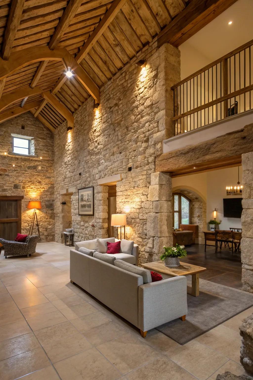 Stone walls preserve the countryside essence in barn revamps.