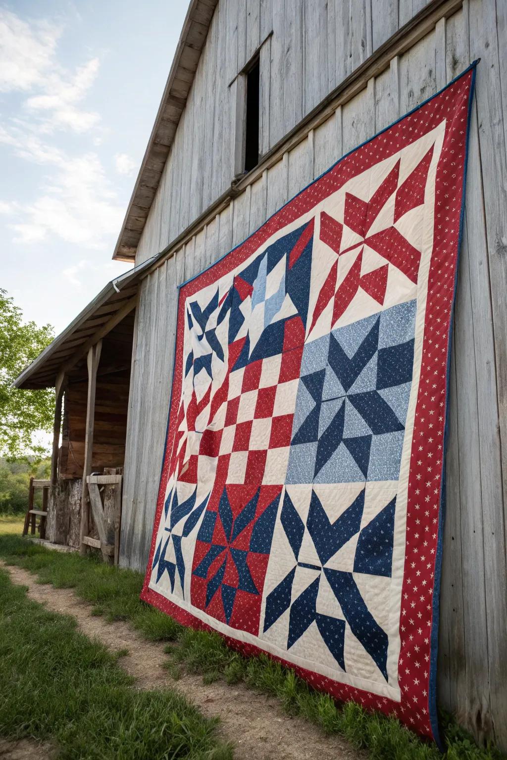 Patriotic-themed barn quilt.