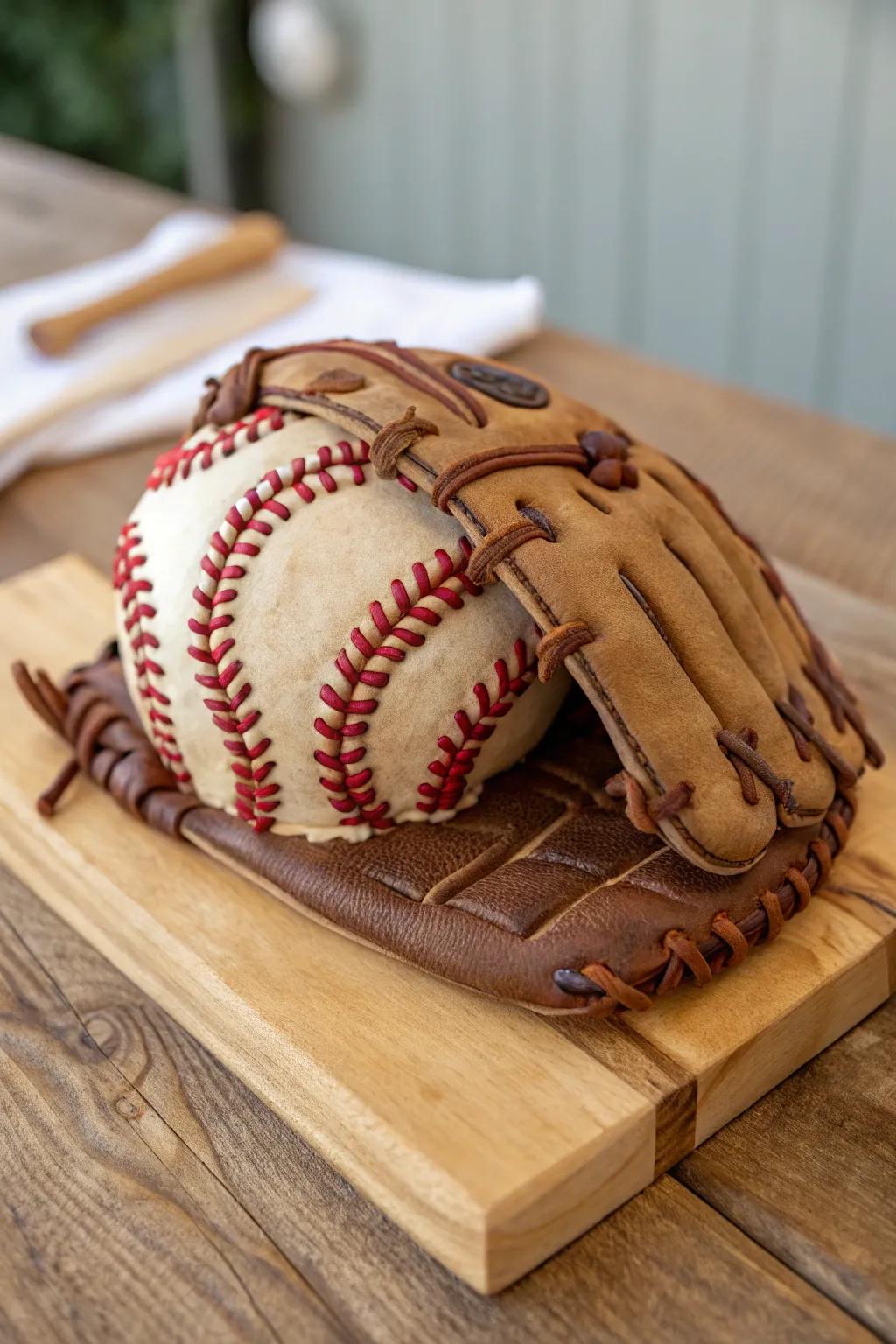 A catcher's mitt cake that seems almost too authentic to consume.