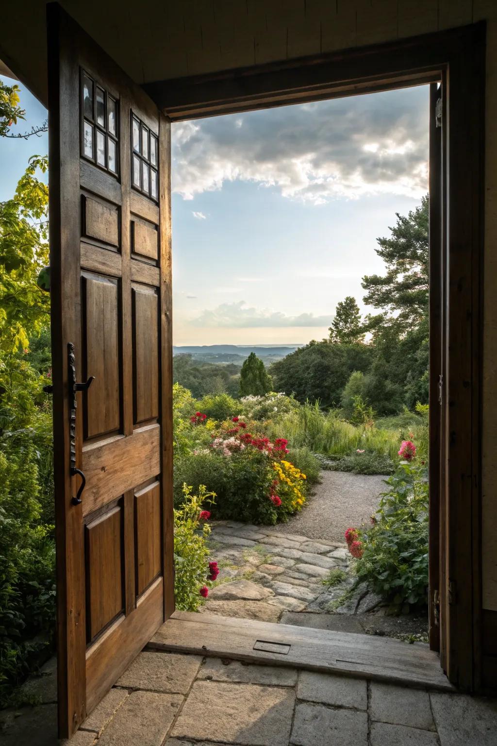 An outdoor basement door ideally merges indoor and outdoor environments.