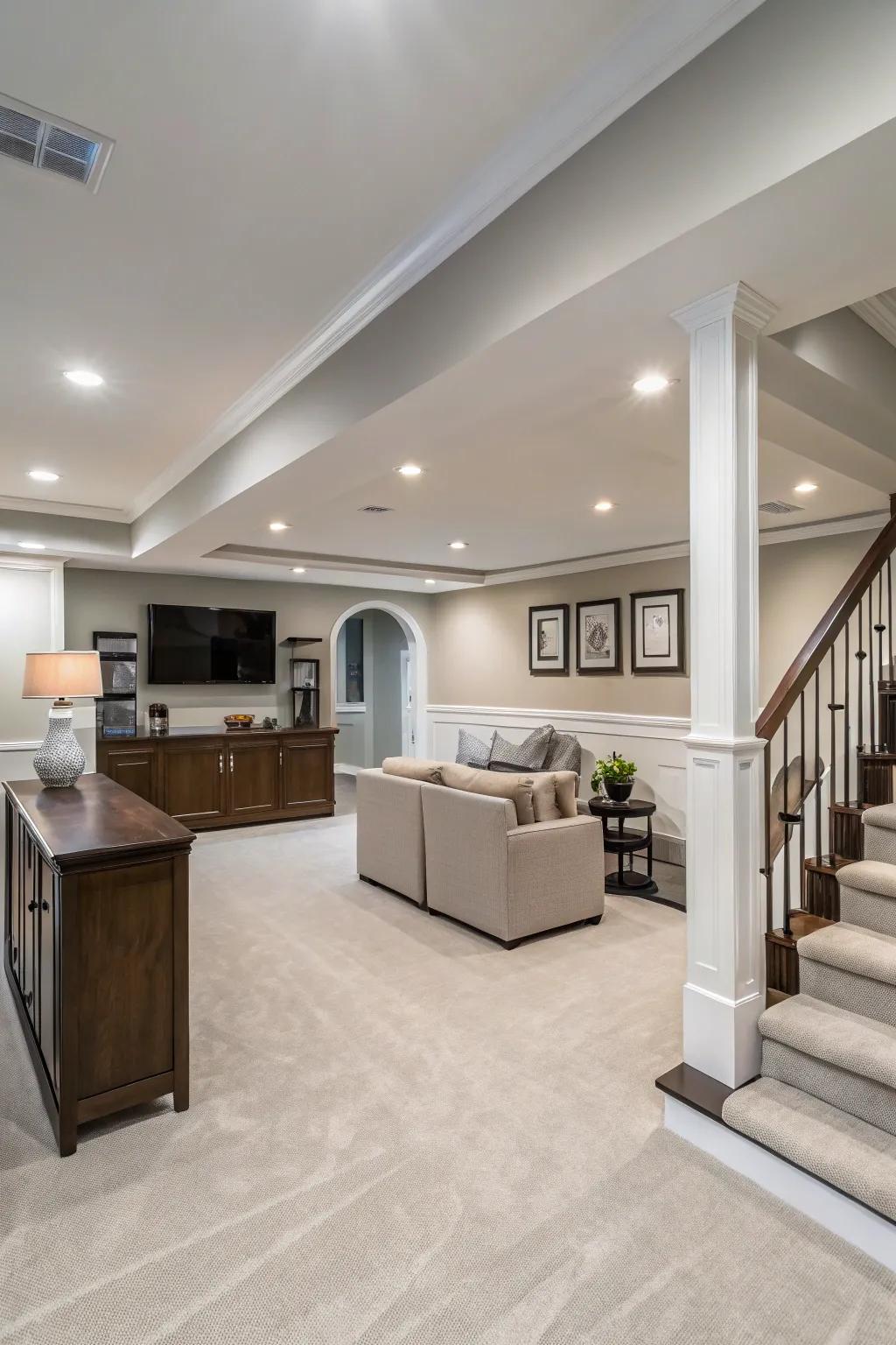 A refined and elegant basement design.