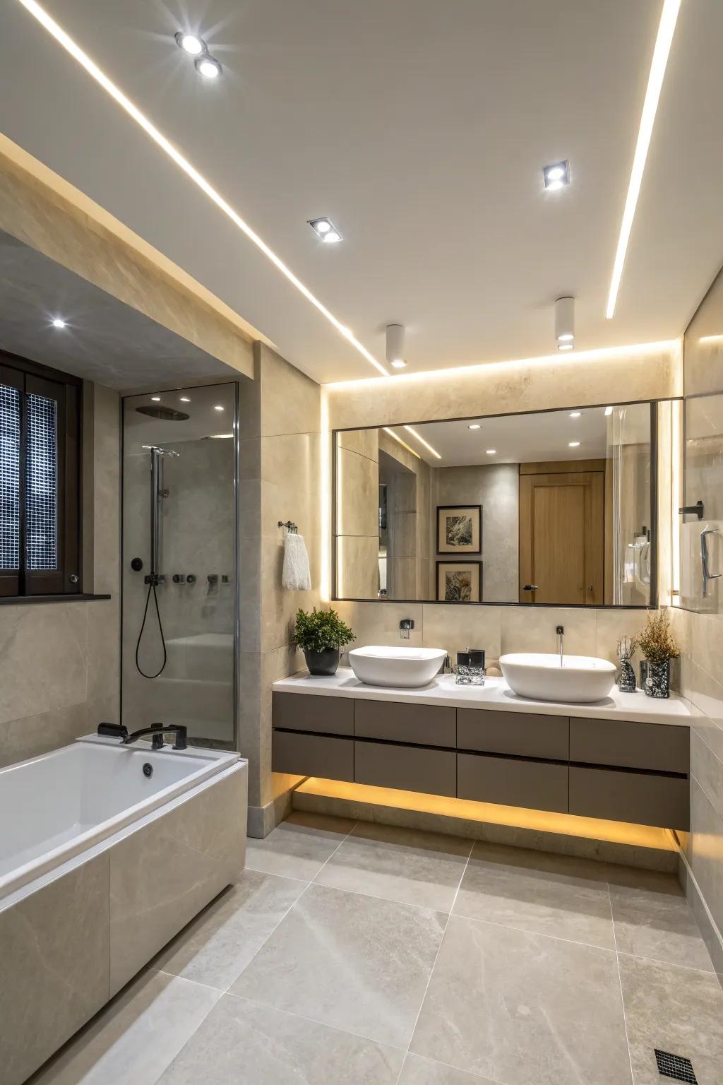 Recessed lighting offers a streamlined appearance, enhancing the modern appeal of any bathroom.