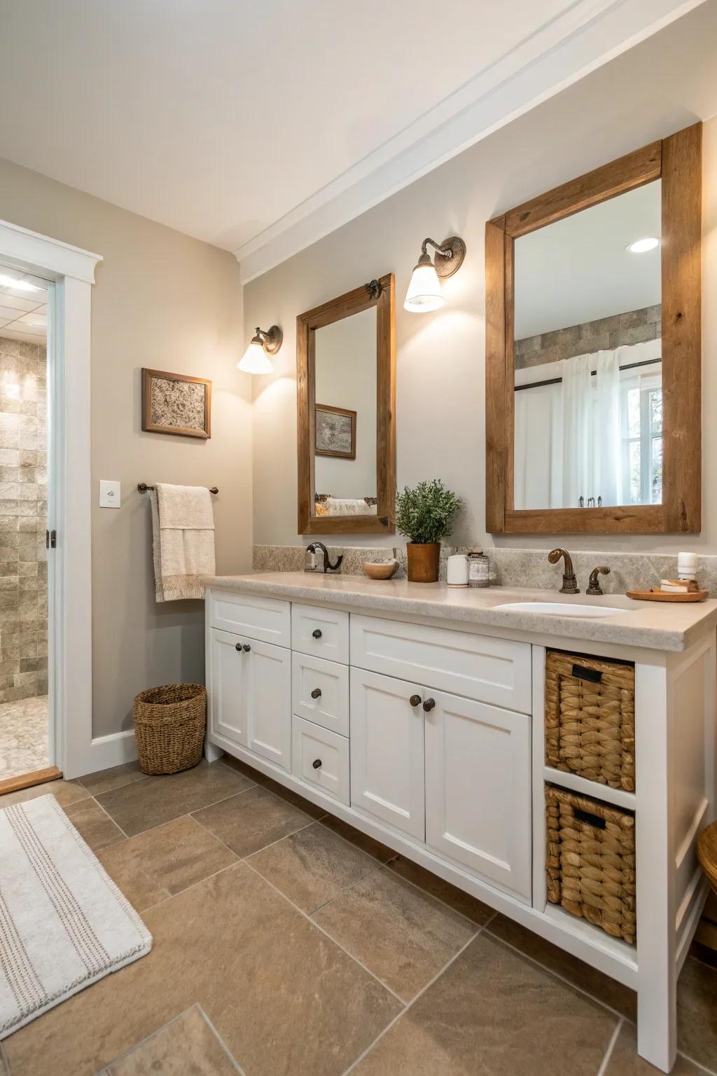 Neutral colors supply an adaptable and never-ending basis for any bathroom layout.