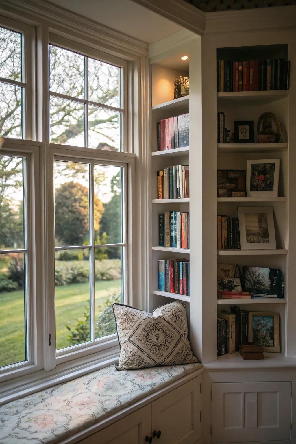 Suspension shelves convert your bay window in an aesthetic showcase.