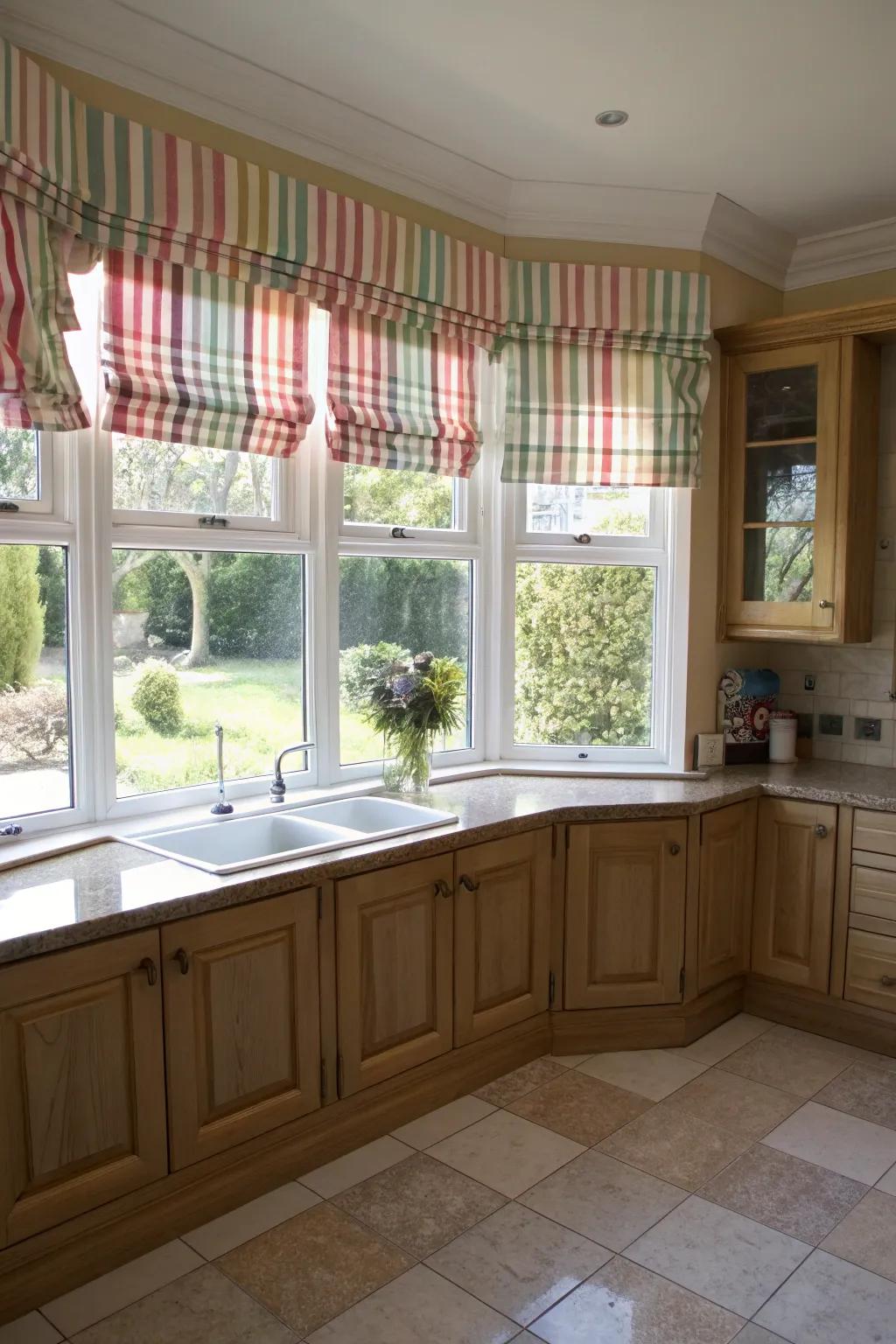 Playful toppers introduce charm to kitchen windows.