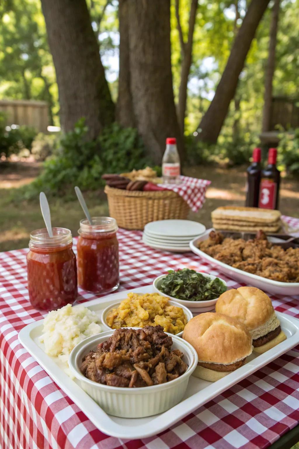 A welcoming and inviting Southern Comfort BBQ arrangement.
