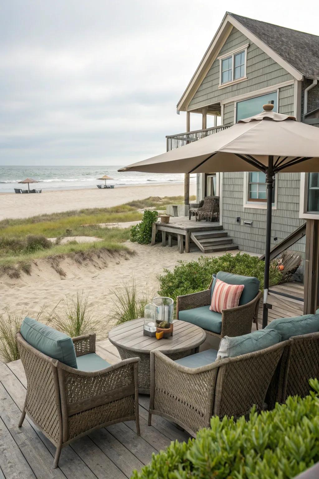 Inviting outdoor seating space ideal for unwinding by the beach.