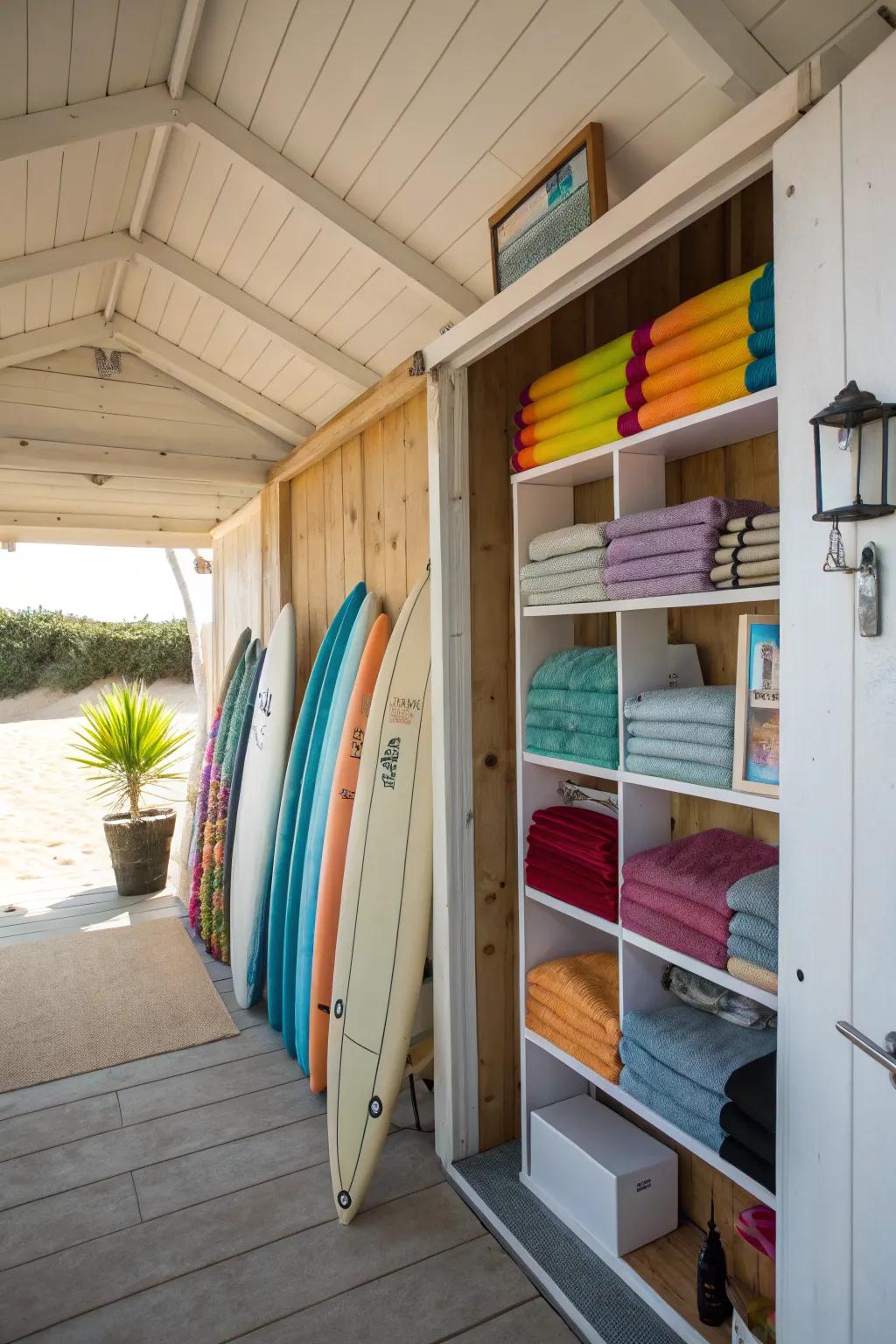 Smart storage solutions maintain organized and accessible beach essentials.