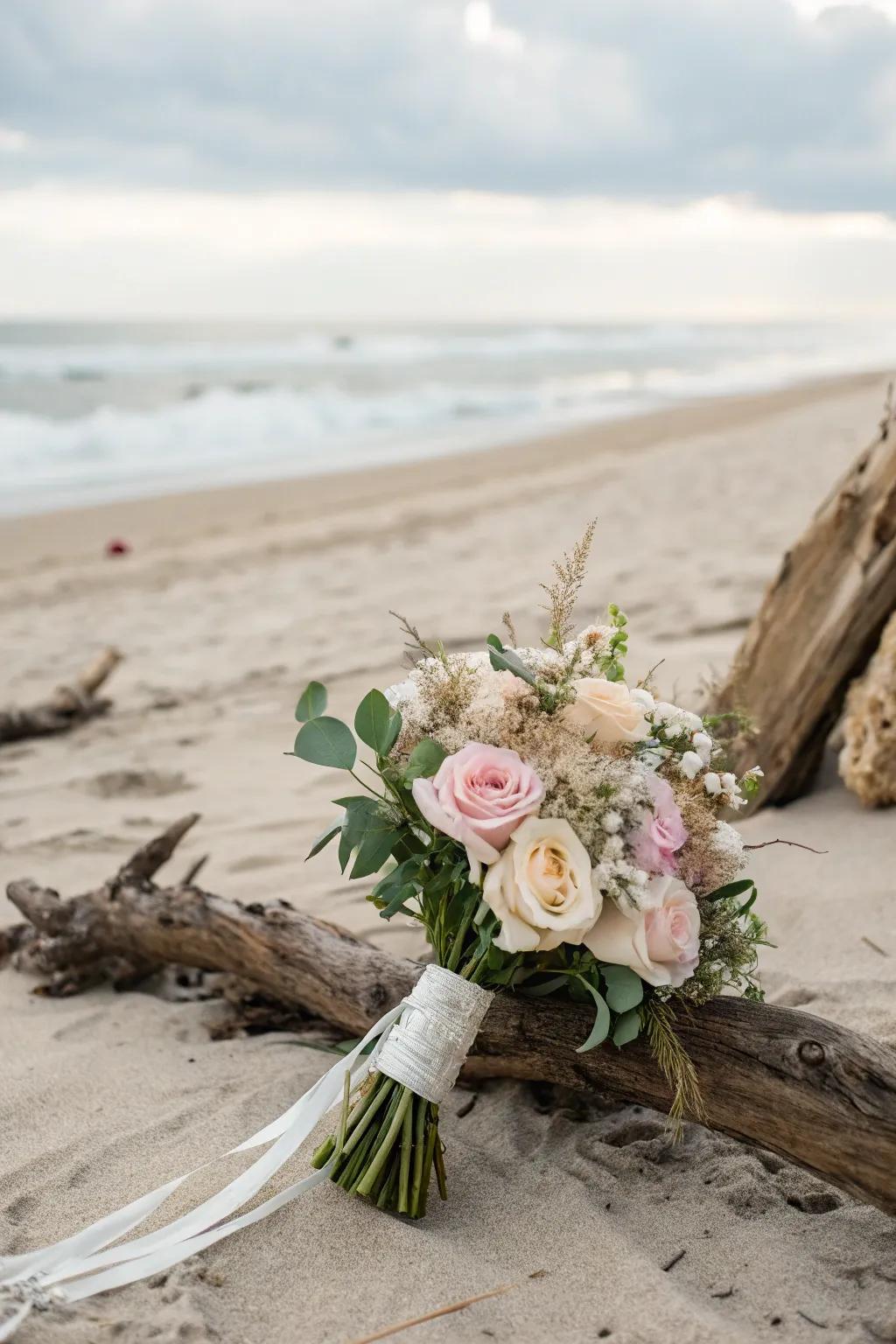 A driftwood bouquet for a rustic beach-inspired aesthetic.