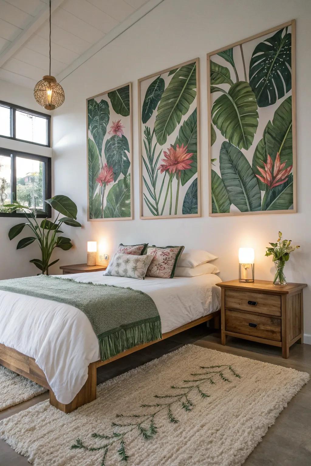 Nature-themed art links your bedroom to the calm of the outdoors.