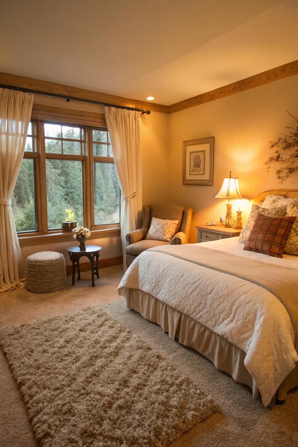 Soft carpets offer luxurious comfort in the bedroom.