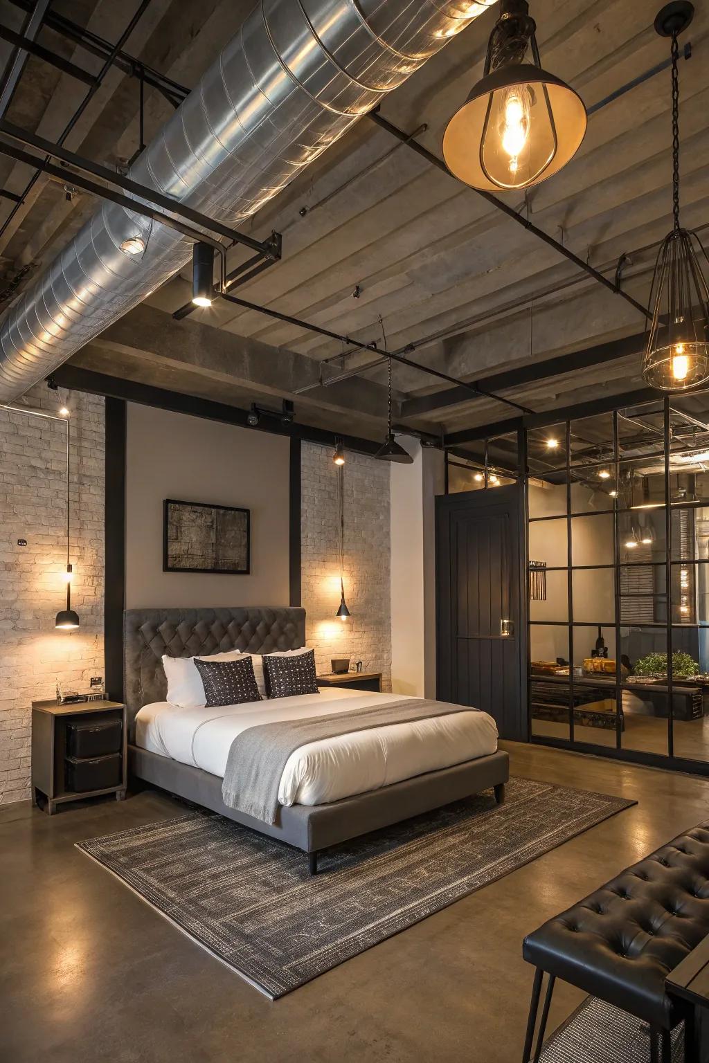 Industrial lighting adds a modern edge to any bedroom.