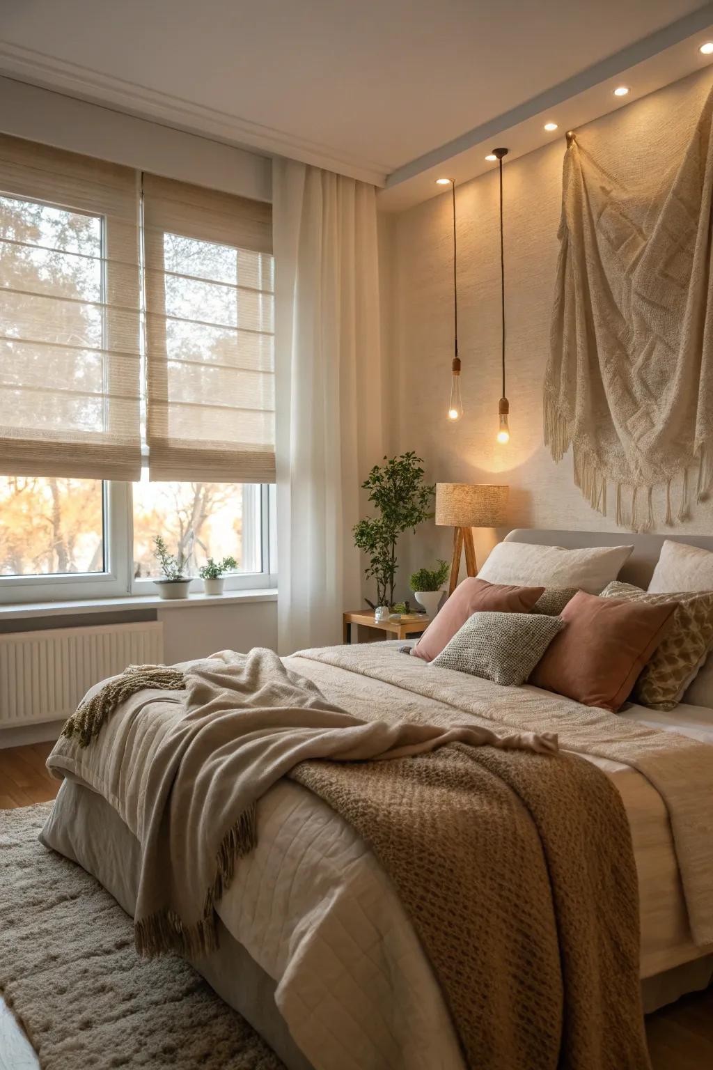 Blinds to create a tranquil bedroom retreat.