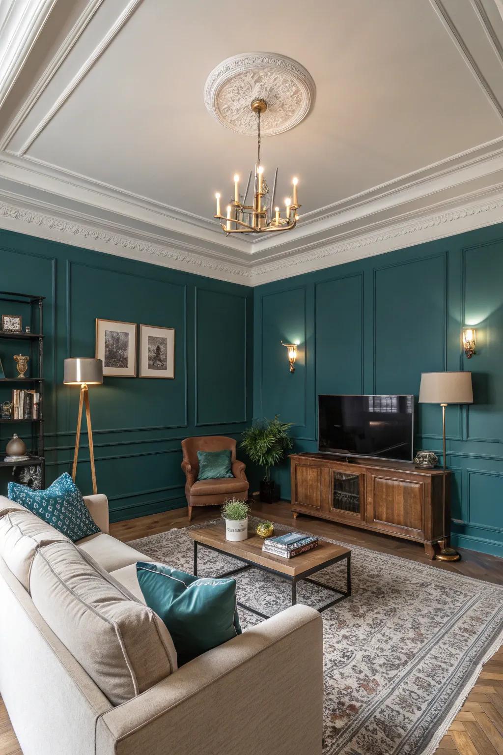 Deep turquoise adds sophistication and intensity to your living area.