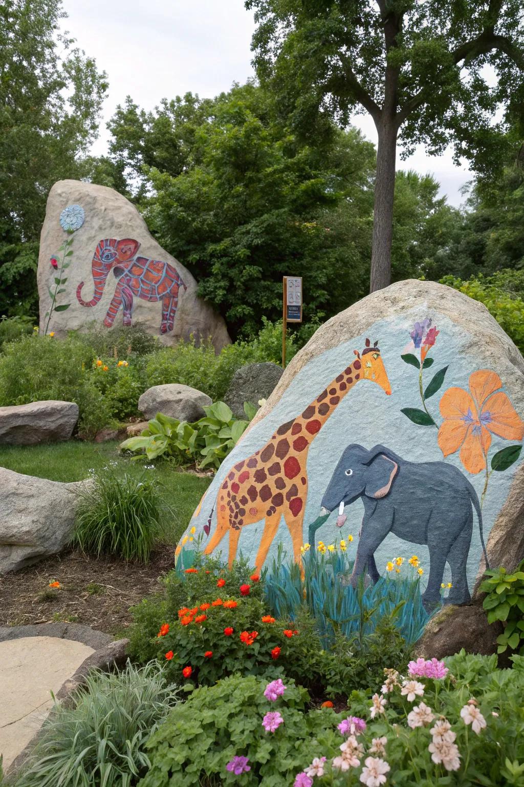 Embark on a safari adventure with animal-themed rock art.