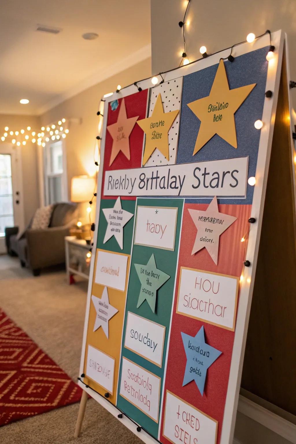 Interactive birthday display with customizable elements.