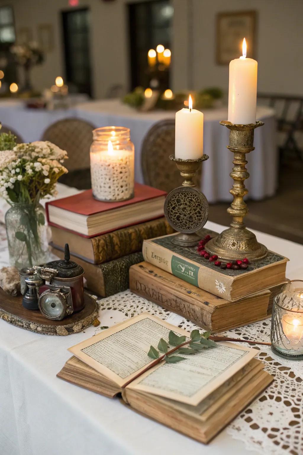 Eclectic centerpieces presenting a personal touch