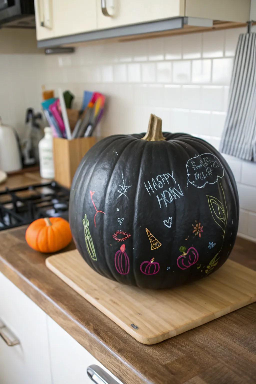 A jet writing surface gourd providing countless ornamental opportunities.
