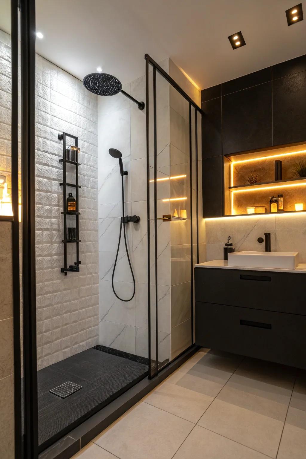 Subtle lighting establishes the atmosphere in your dark shower.