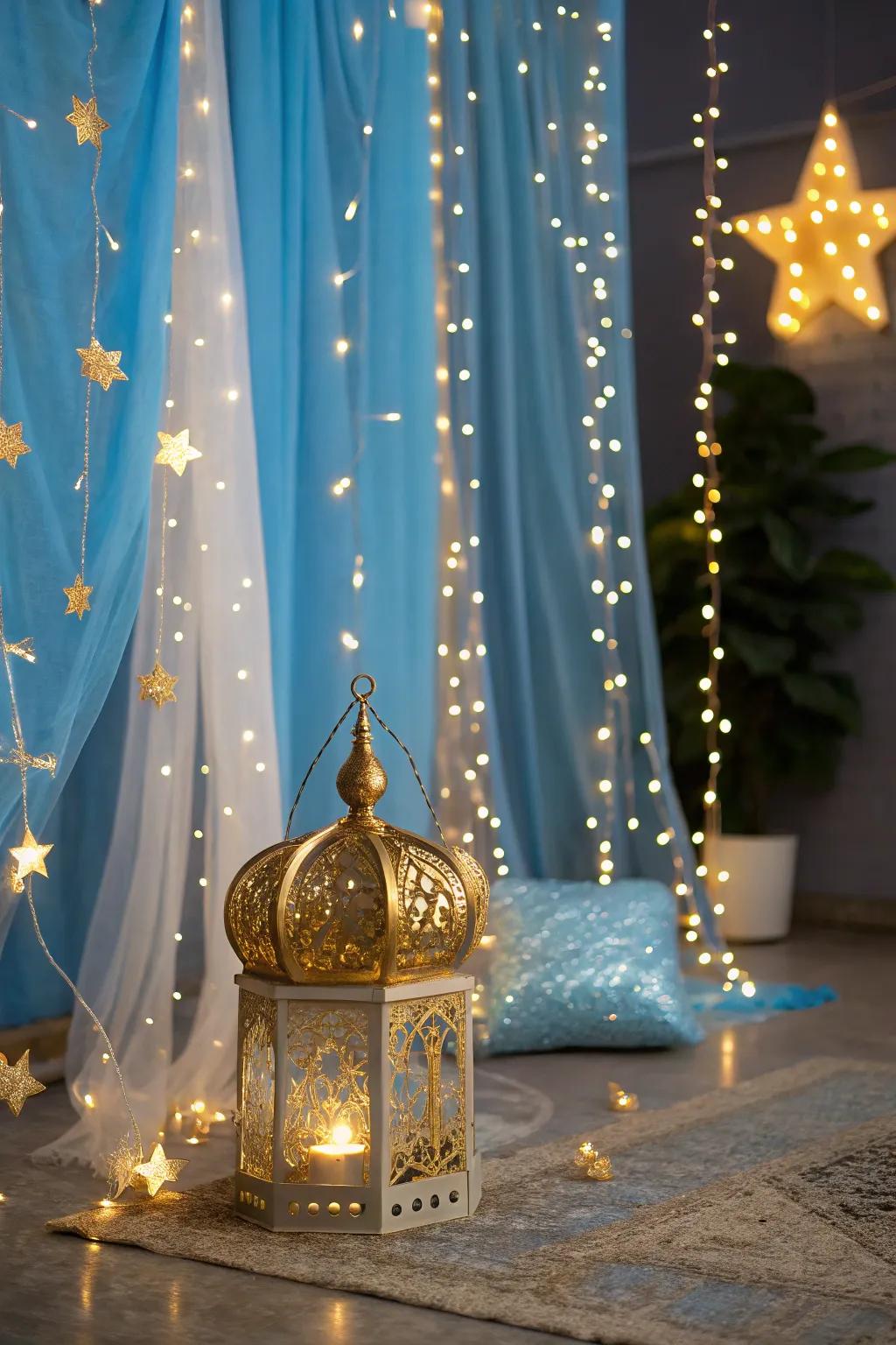 With fairy lights in your blue and gold environment, you can enchant.