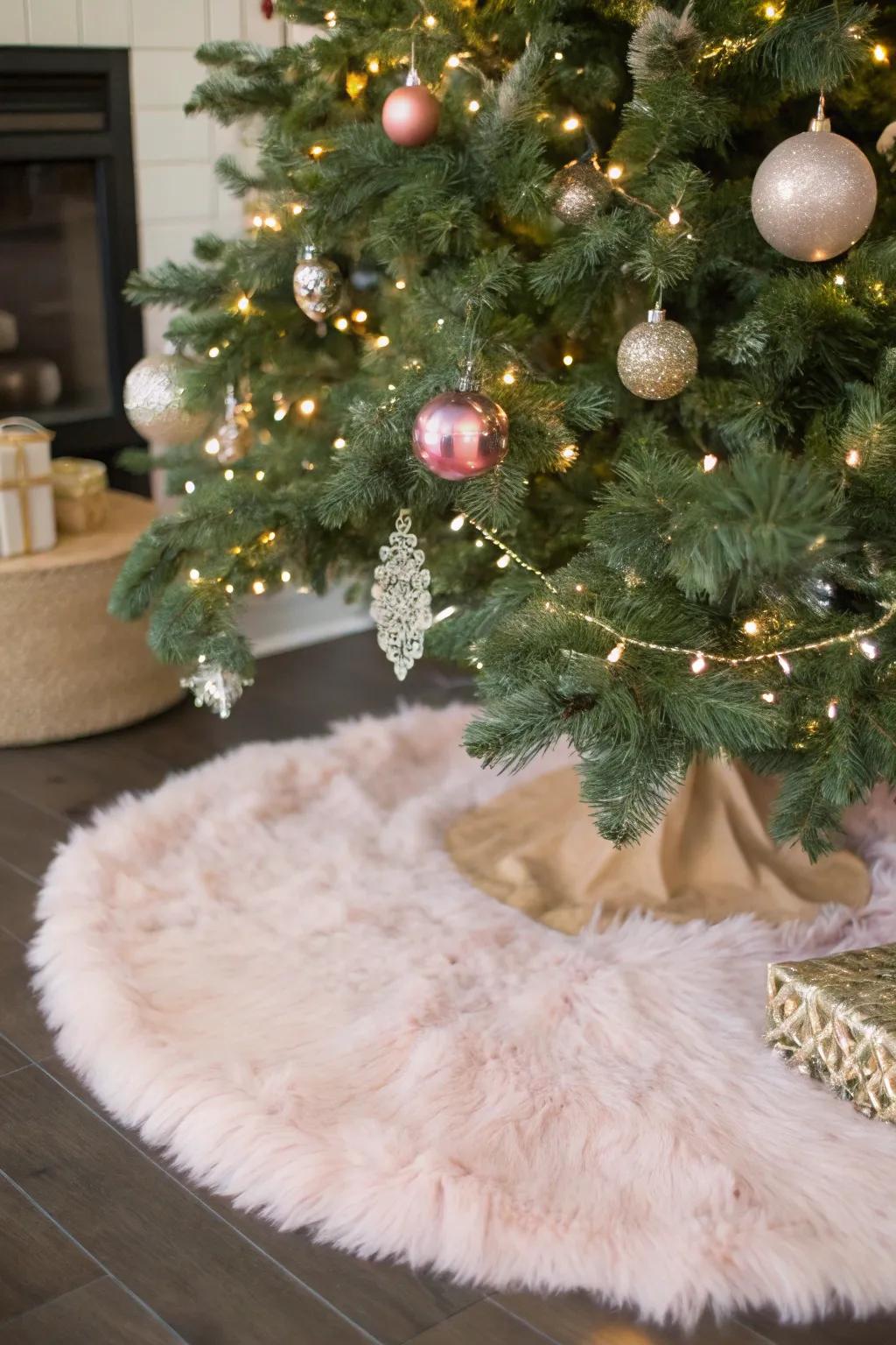 A soft pink tree base cover contributes texture and warmth.