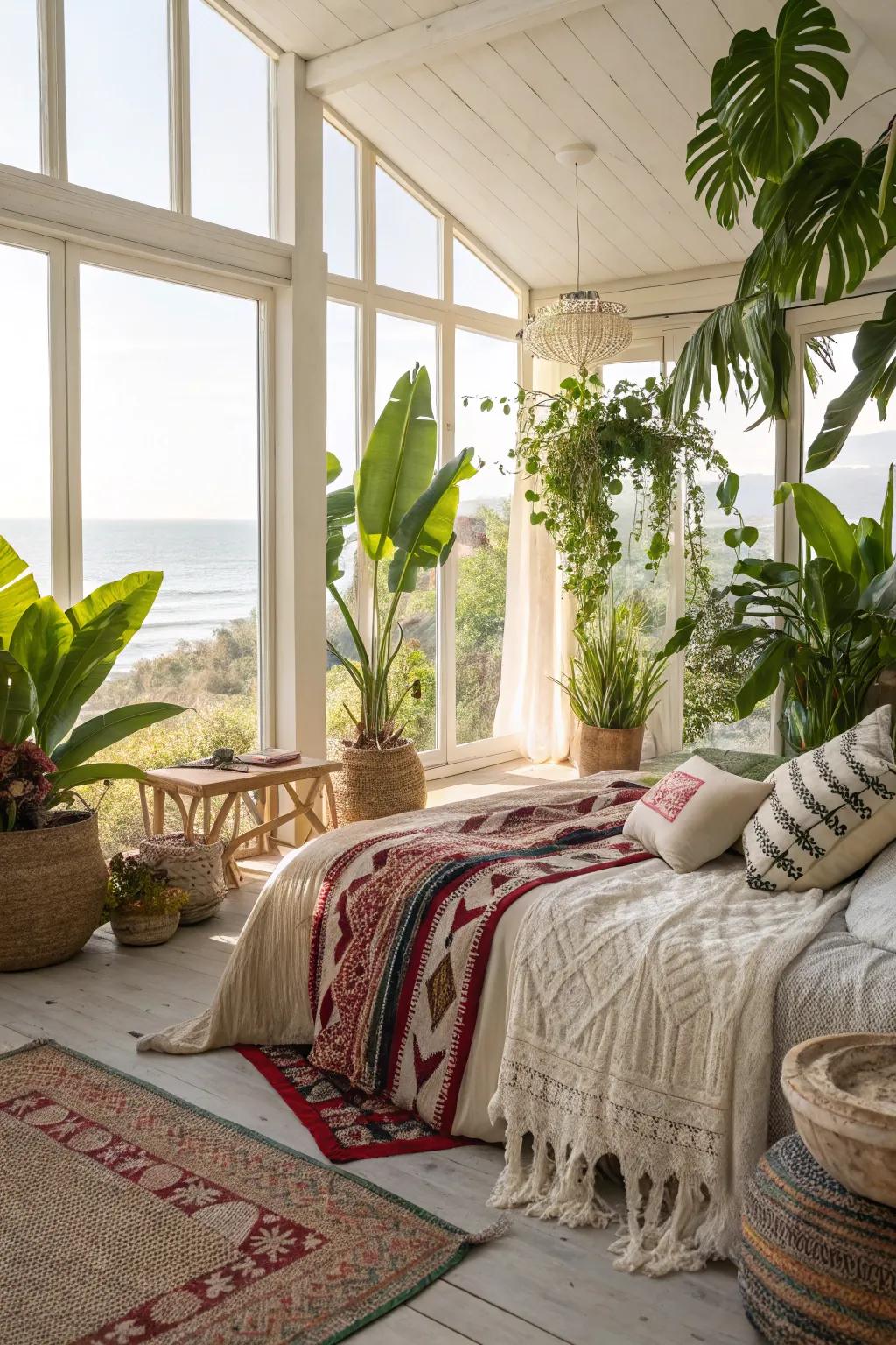 Interior plants boost the natural, beachy vibe.