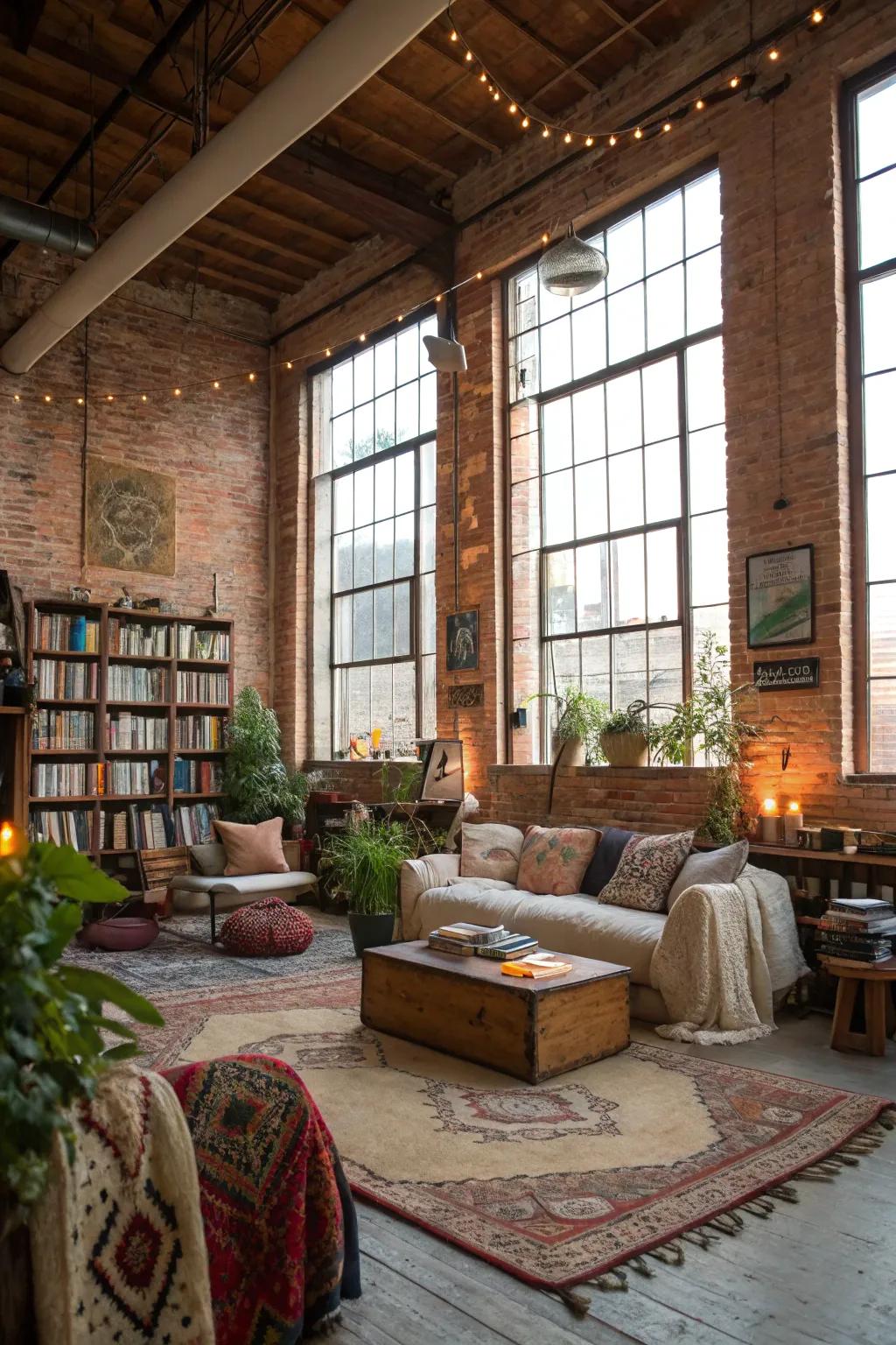 Expansive areas in a boho loft create a sense of freedom and creativity.