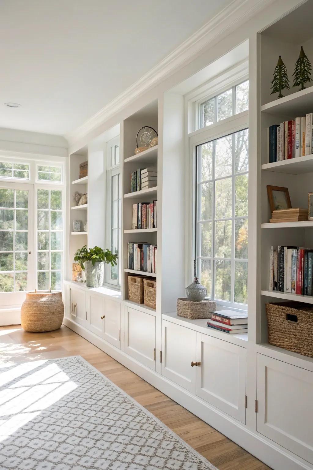 Light shelving promotes a bright and expansive sensation.