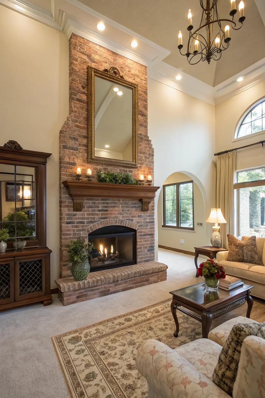 Having a mirror by the fireplace can add elegance and depth.