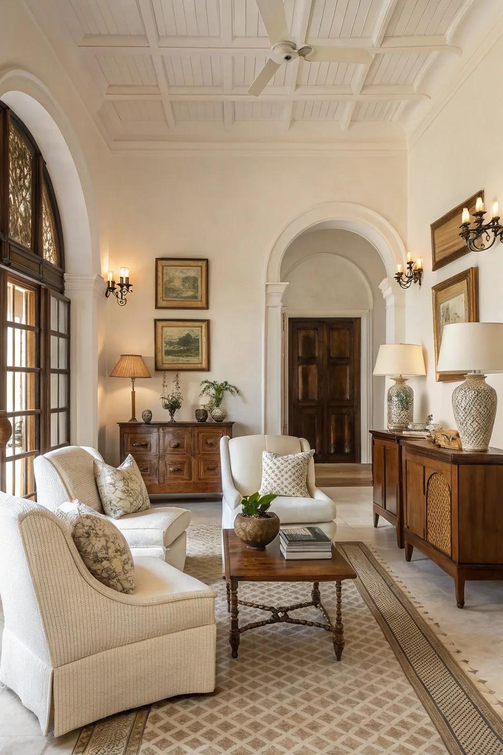 Subdued tones establish a serene and tranquil atmosphere.