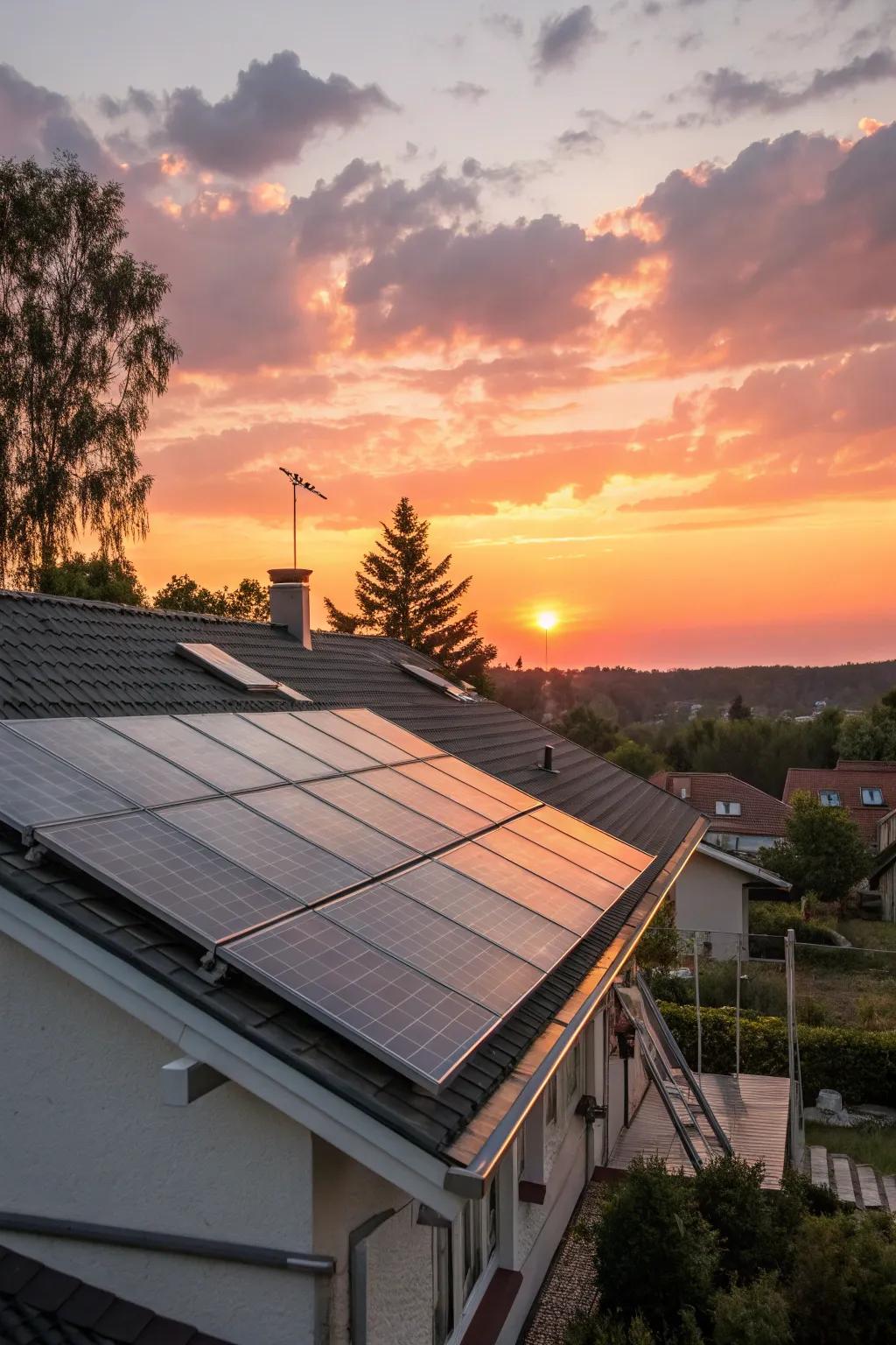Solar transducers capturing solar radiation, a core feature of a sustainable domicile.