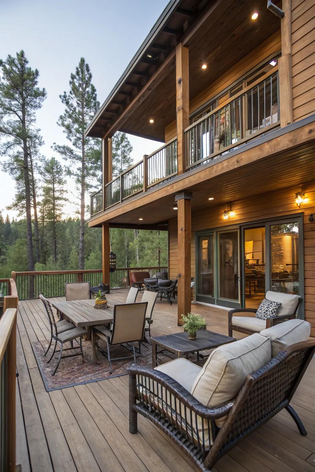 A split-level veranda for diverse open-air experiences.