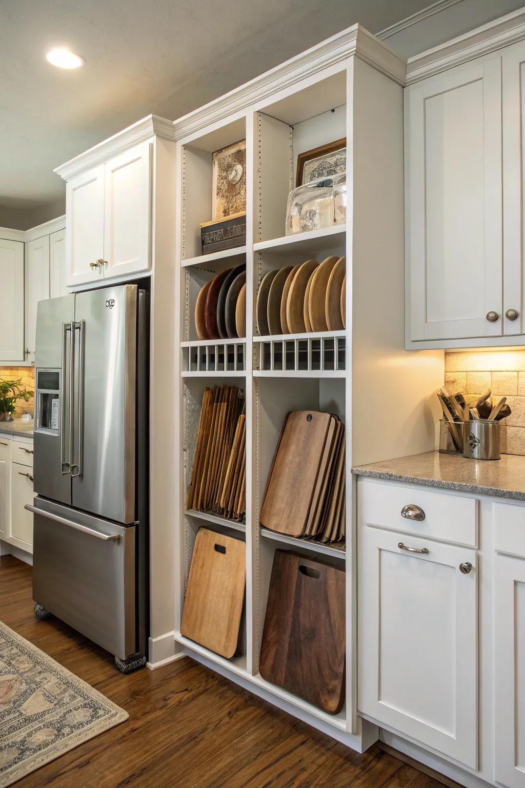 Upright storage keeps your kitchen supplies neat and within reach.