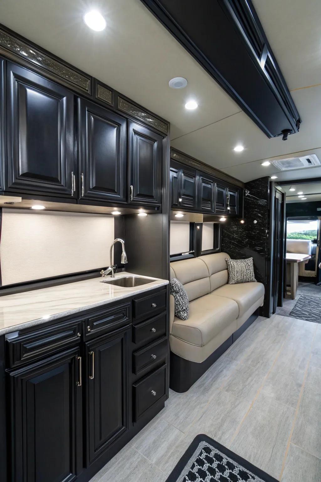 Black cabinets add a hint of drama and luxury.