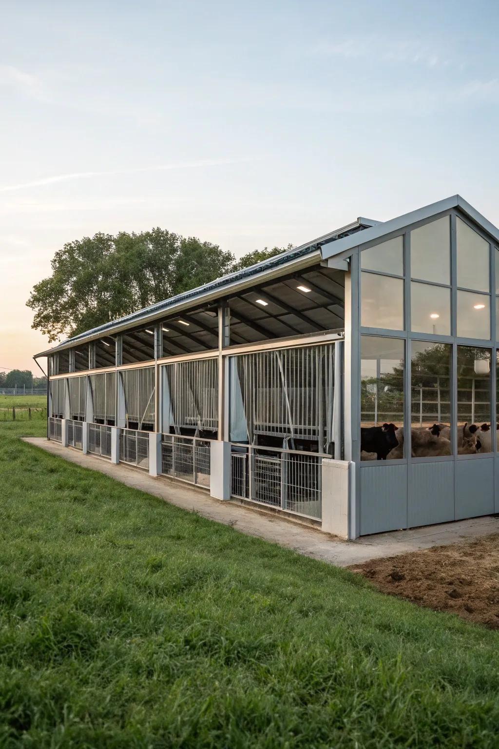 A modular calf barn that can be expanded as needed.