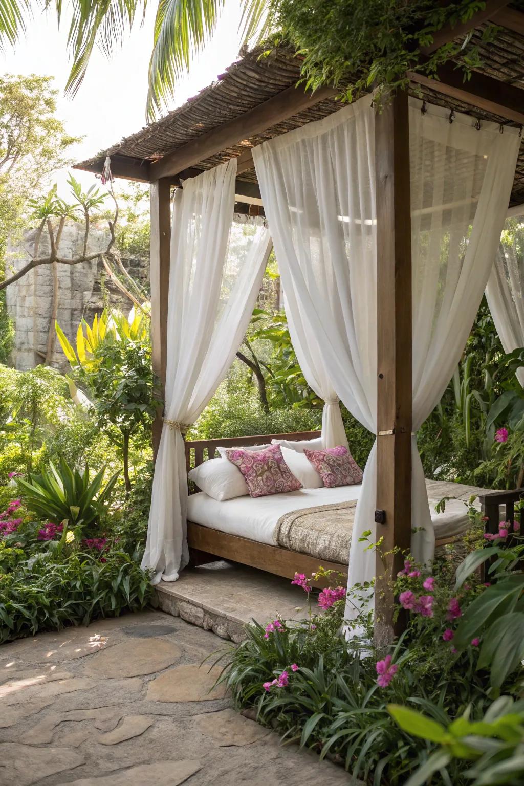 Organic accents heighten bedroom serenity.